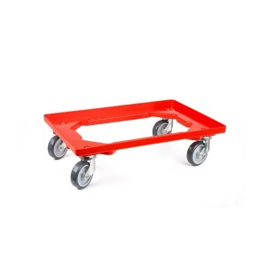 Roter PROREGAL Transportroller für Euroboxen mit Gummirädern, 300 kg Traglast.