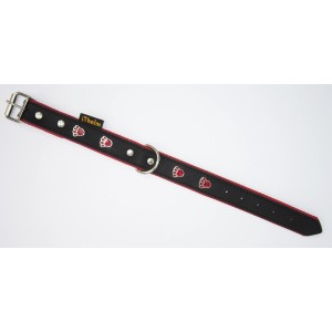 Schwarzes Heim Hundehalsband mit roten Pfoten, 22 mm breit und 35 cm lang.