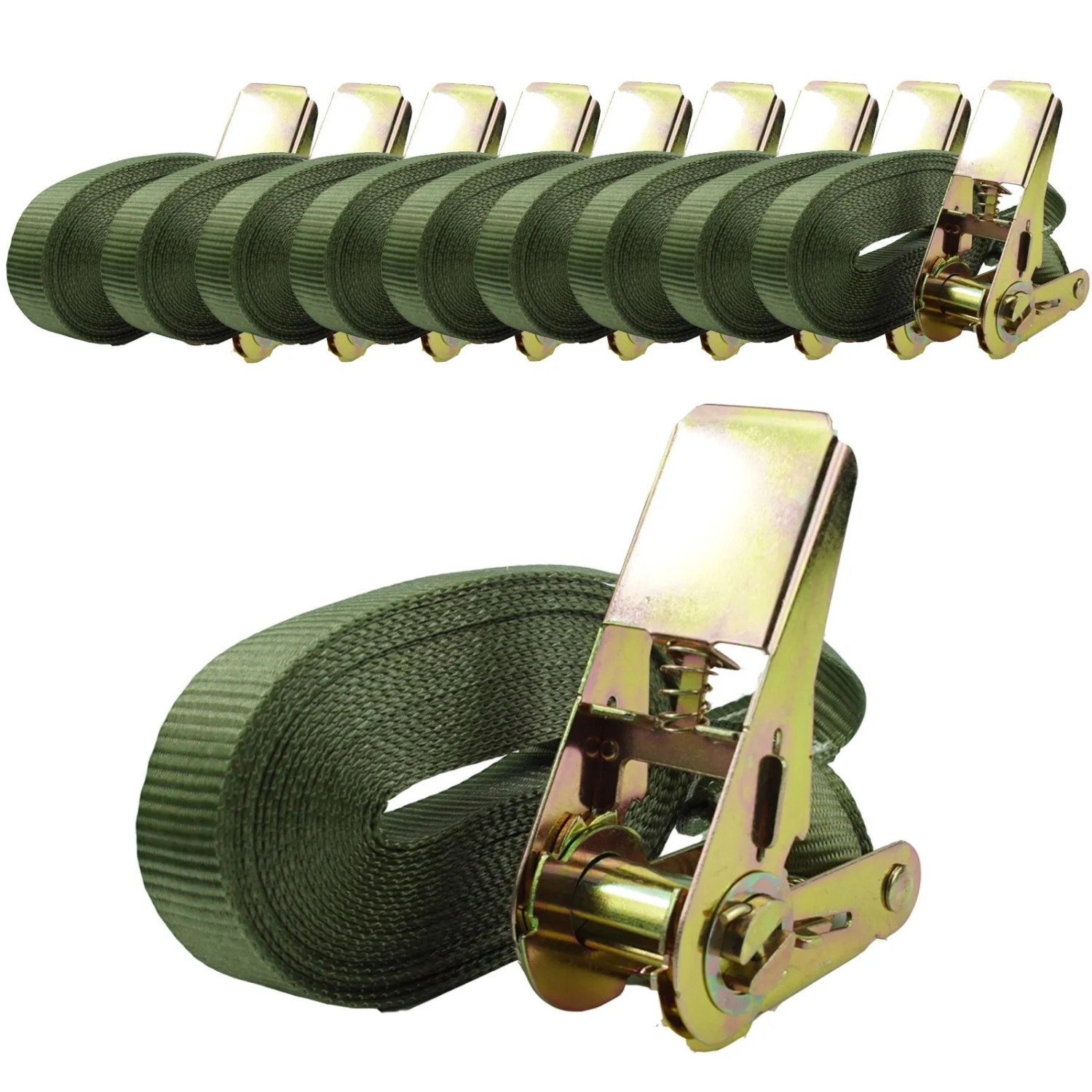 TRUTZHOLM 10x Profi Ratschen Spanngurt 1 Teilig 6m 0,8t 800 kg TÜV GS Oliv