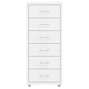 Weißer vidaXL Aktenschrank mit 6 Schubladen und Rollen, ideal für Bürobedarf.