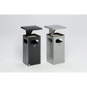 PROREGAL Kombiascher Mit Verstärktem Schutzdach 38 Liter HxBxT 91 x 39,5 x 39,5 cm Verzinkter Stahl Silber