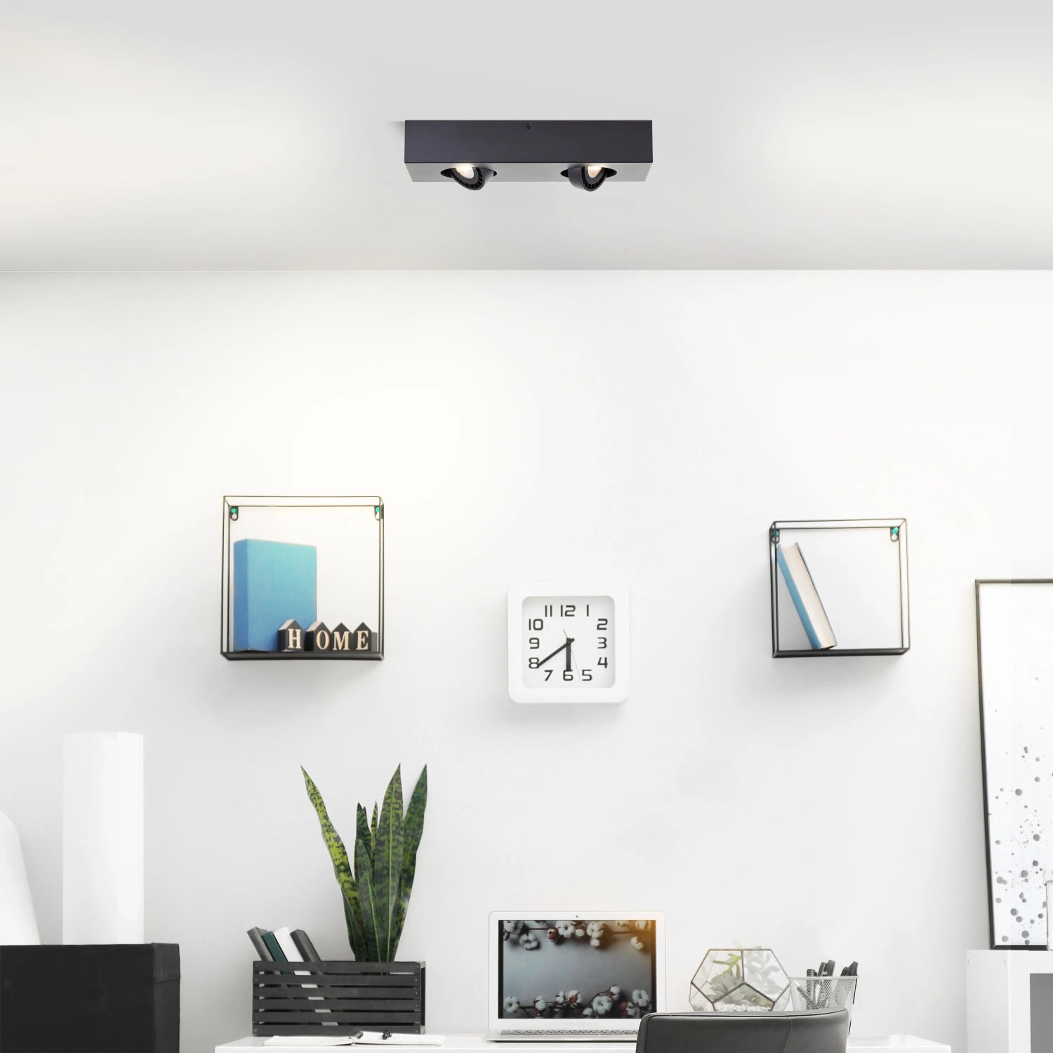 Schwarze, 2-flammige LED-Deckenleuchte Doro von Brilliant im modernen Interieur.