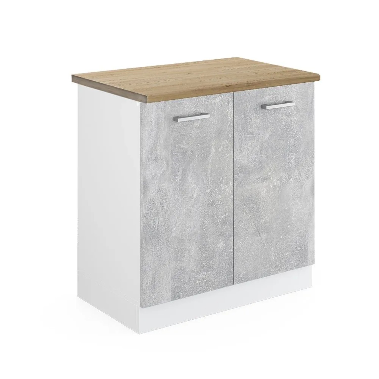 Vicco Spülenunterschrank R-Line Küchenunterschrank für die Spüle Beton Weiß 80 cm AP Eiche