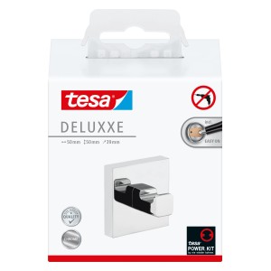 Tesa Deluxxe Handtuchhaken Chrom, zur Wandmontage ohne Bohren.