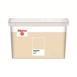 Alpina Innenfarbe Pantone Birch 2,5 l in Beige-Creme. Matter Wandfarben-Eimer mit Farbmuster.