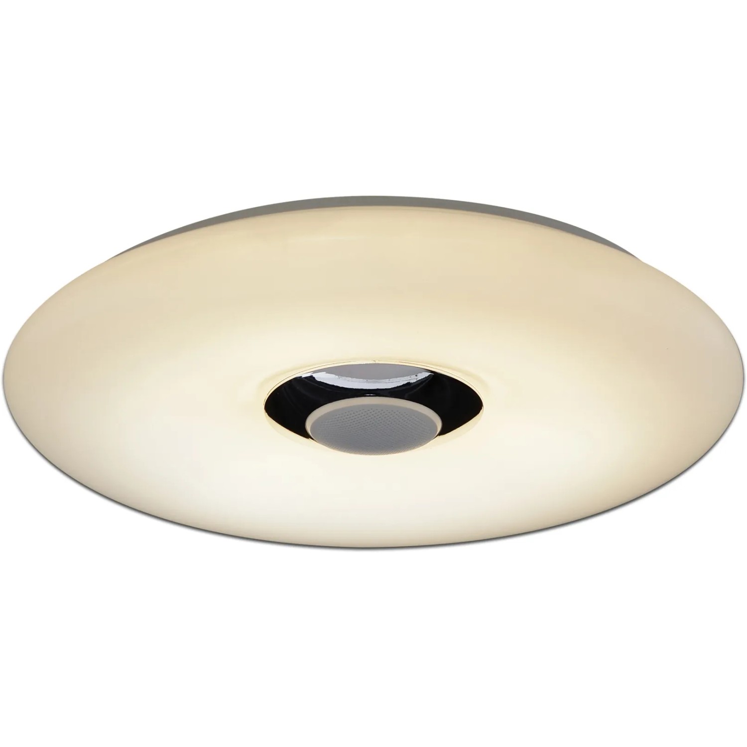 Weiße LED-Deckenleuchte Nashville von Näve mit Bluetooth Lautsprecher. Runde Form, modernes Design.