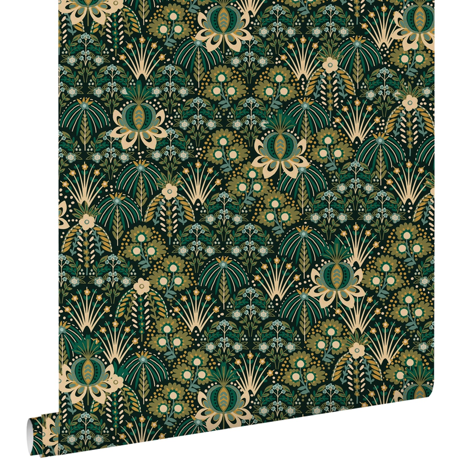 ESTAhome Tapete Blumenmuster im Jugendstil Grün 50 x 900 cm günstig online kaufen