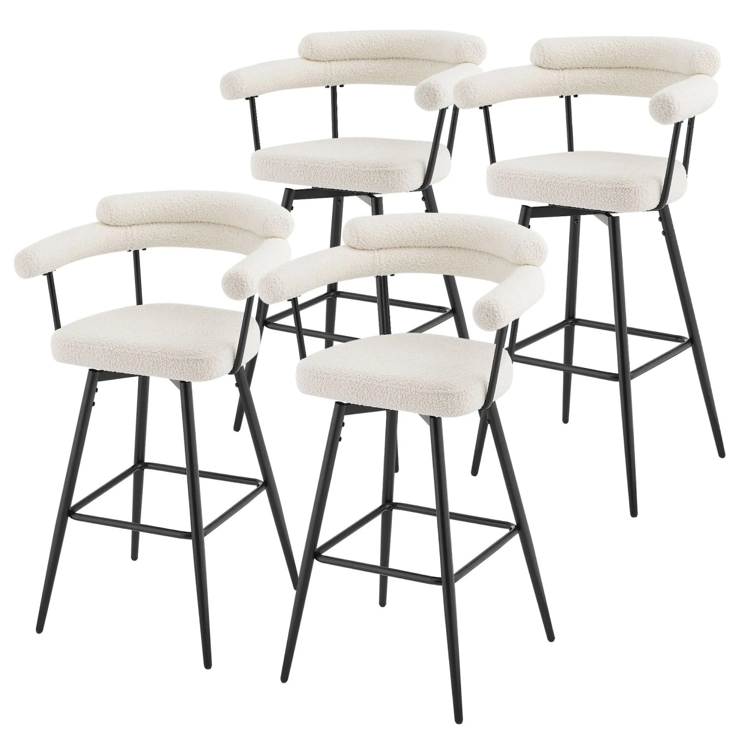 ML-Design Barhocker Drehbar 4Er Set Beige mit Teddy-Stoff 76 cm Hoch