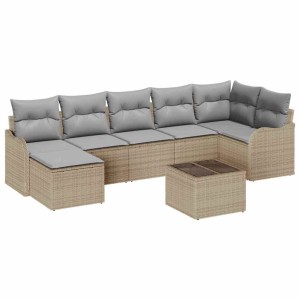 Beiges 8-teiliges vidaXL Garten-Sofa-Set aus Polyrattan mit Kissen und Tisch.