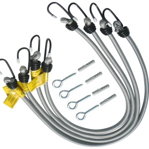Floracord Spanngurt-Set für Vierecksonnensegel mit 4 Gurten, Haken, Schrauben und Dübeln.