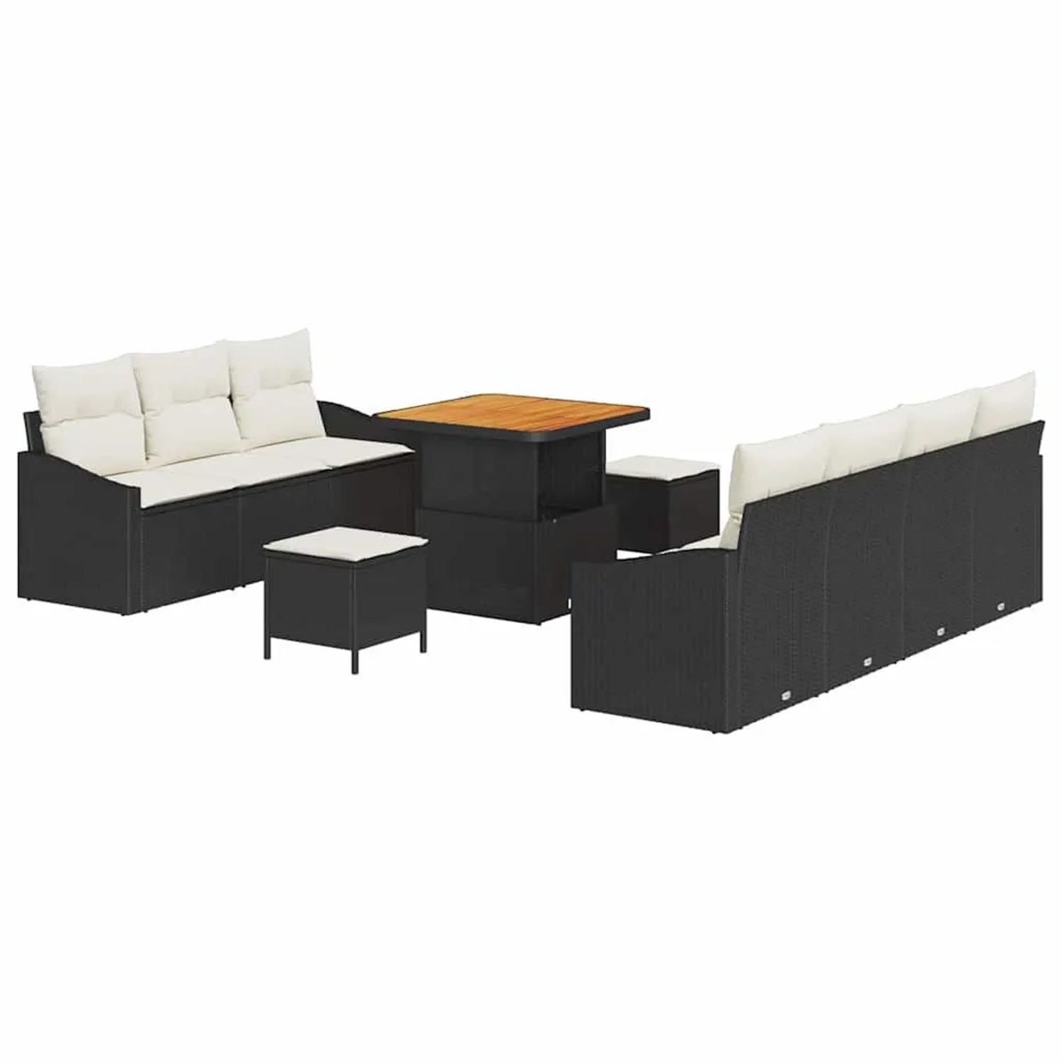 vidaXL Garten-Sofa-Set mit Kissen 10-Tlg Schwarz und Creme 3364565