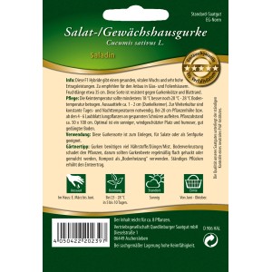Saatgutpackung Quedlinburger Gewächshaus-Salatgurke Saladin für den Anbau im Gewächshaus.