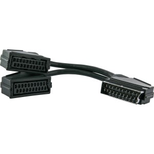 Schwarzer Schwaiger SCART Y-Verteiler, 21-polig, 20 cm, für Video-Zubehör.