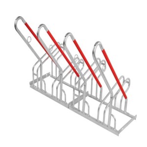 Schulte Fahrradparkständer für 4 E-Bikes, verzinkt, mit roter Ummantelung.