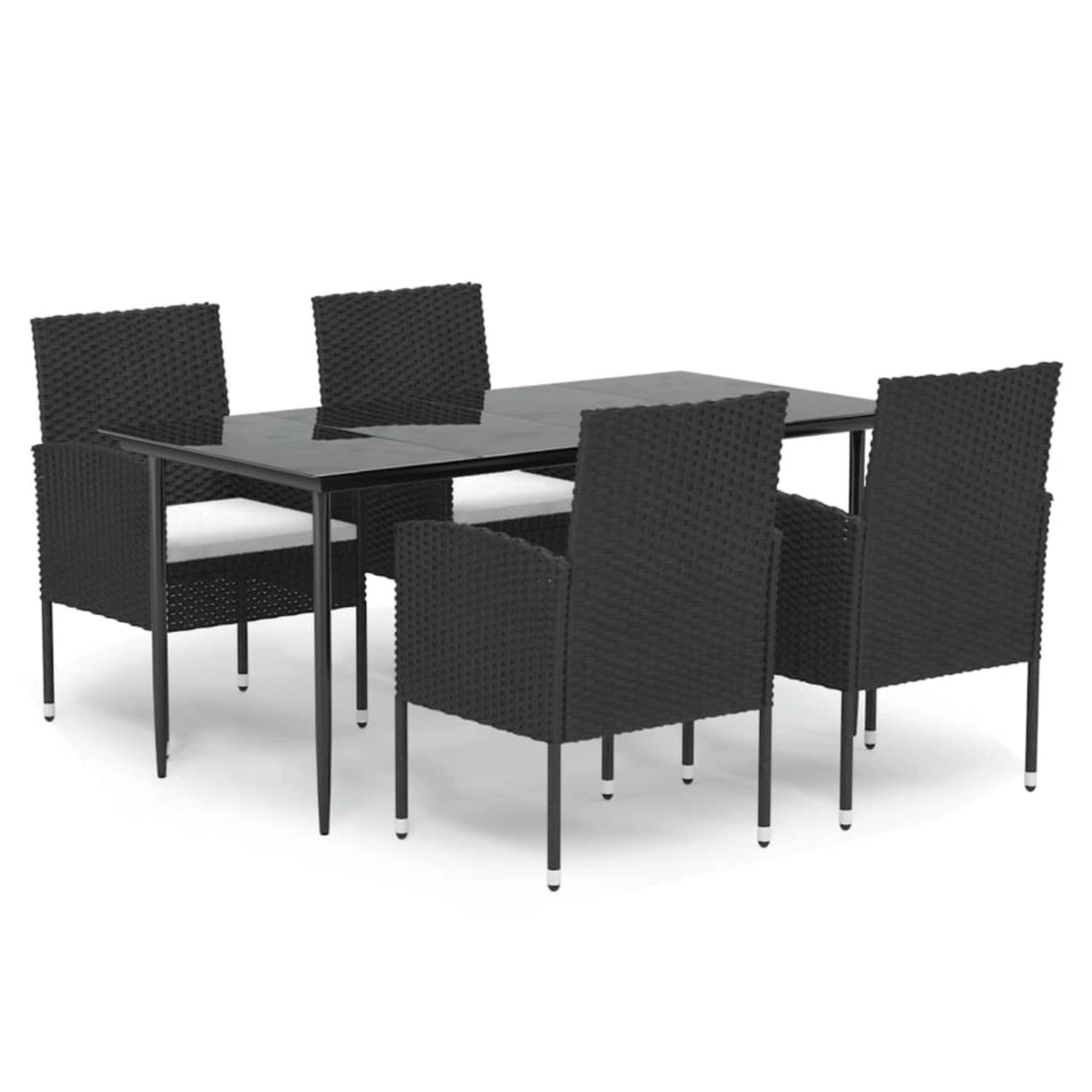 vidaXL 5-Tlg Garten-Essgruppe mit Kissen Schwarz Poly Rattan 3156778