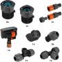 Gardena Start-Set Pipeline mit Viereckregner: Anschlussdose, Wassersteckdosen, Regner und Zubehör für Bewässerung.