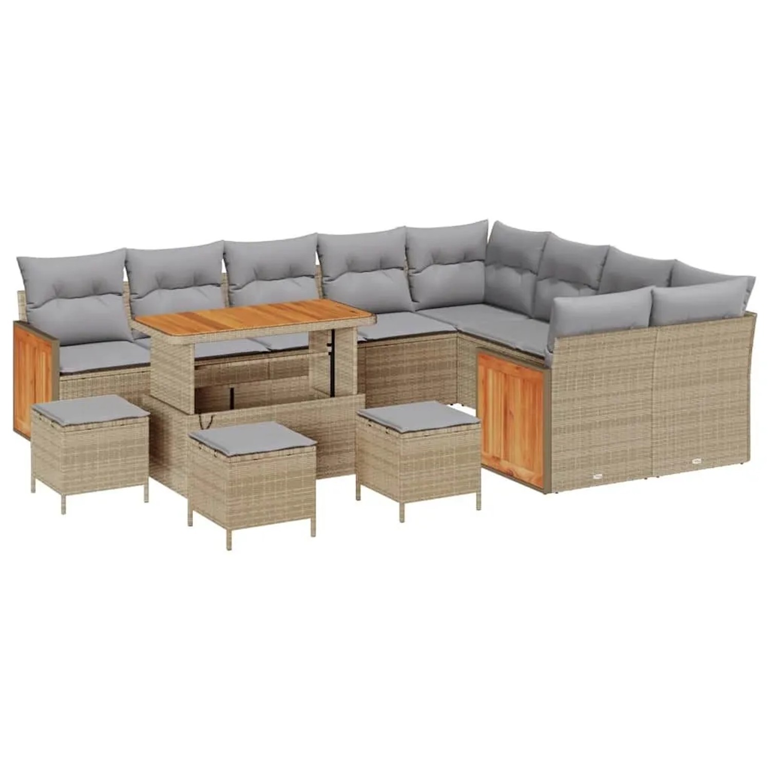 vidaXL Gartensofa-Set mit Kissen 14 Stk Beige und Hellgrau Poly-Rattan 3365302