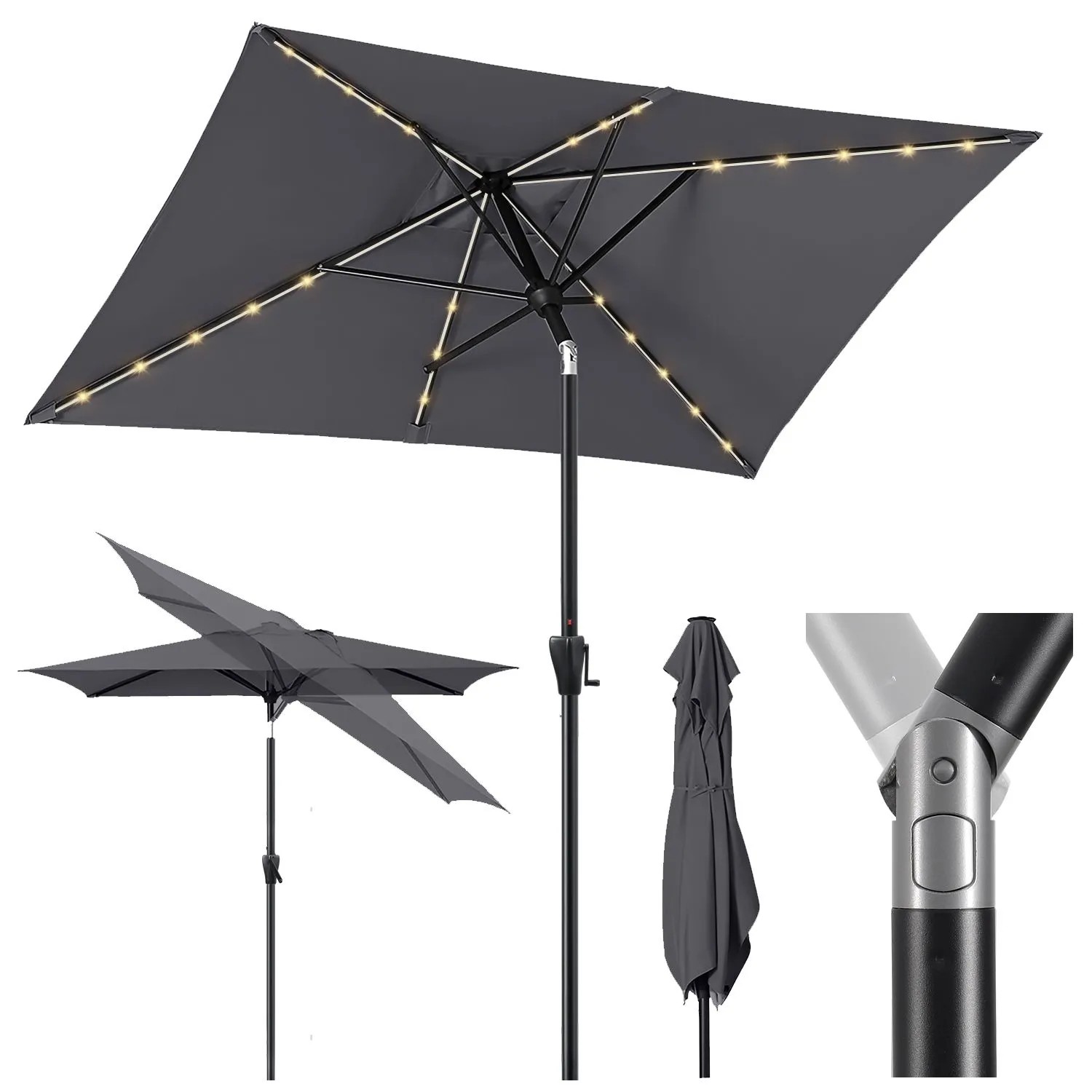 Sekey Sonnenschirm 210 x 140 cm Aluminum Sonnenschirm mit LED Solar Beleuchtung