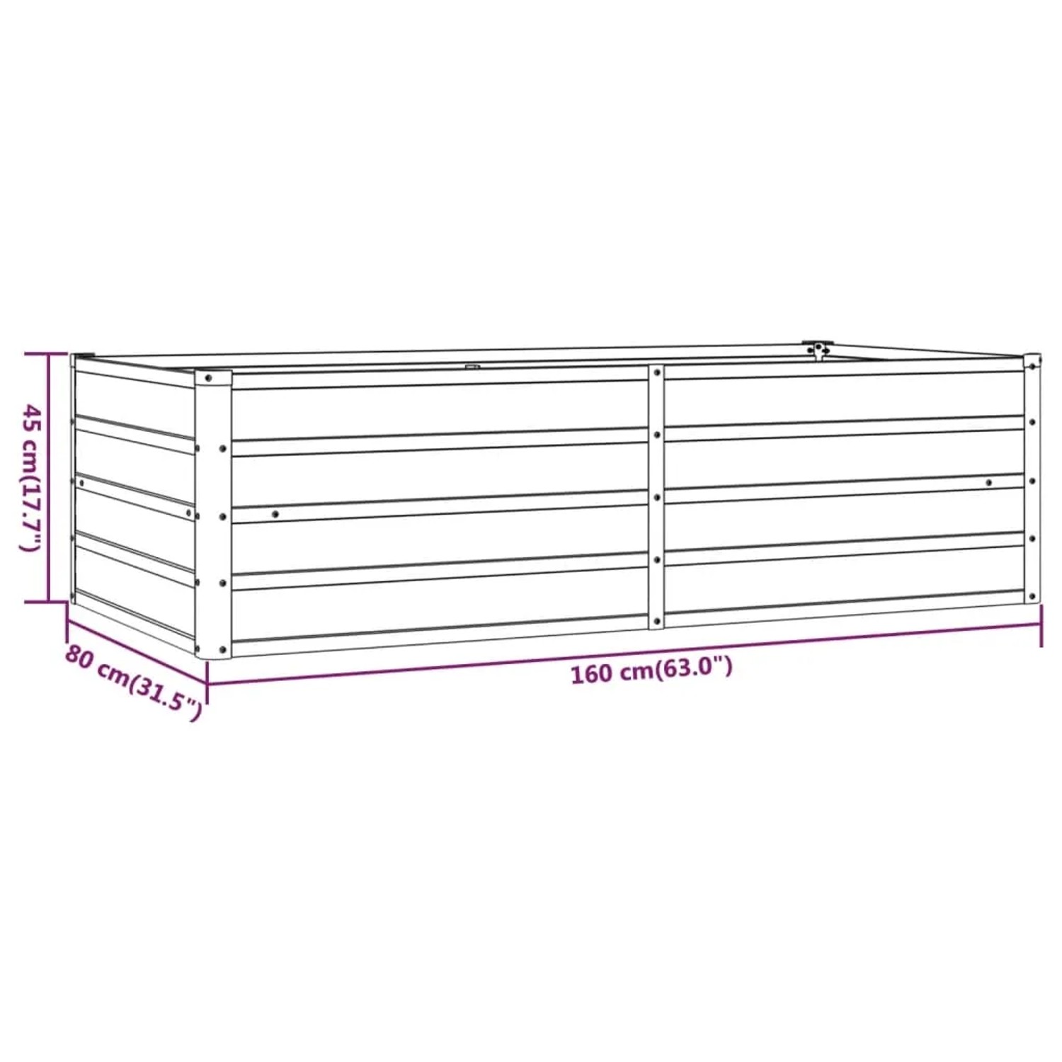 Rechteckiges vidaXL Hochbeet aus Cortenstahl, 160x80x45 cm, rostige Optik.
