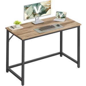 Vasagle Schreibtisch, 100x76x50 cm, braun-schwarz, mit Stahlrahmen und Computermonitor.