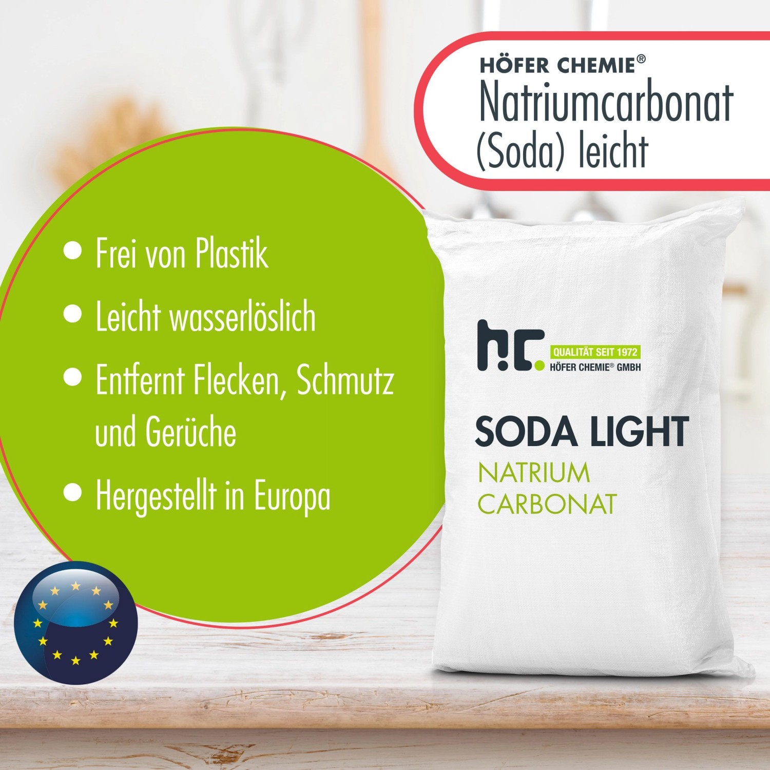 Sack Höfer Chemie Natriumcarbonat (Soda), technische Qualität, 2 x 25kg für pH-Regulierung.