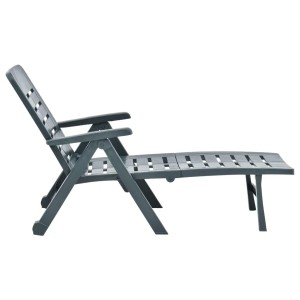 Grüne Klappliege aus Kunststoff von vidaXL, verstellbare Rückenlehne, ideal für Garten und Terrasse.
