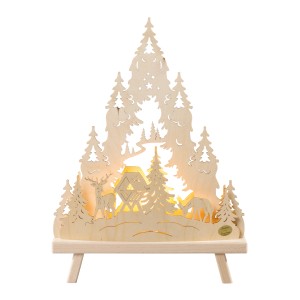 Saico LED-Dekoleuchte Wald, 30x41cm, weiße Holz-Szene mit Hirschen und Bäumen, Weihnachtsdekoration.