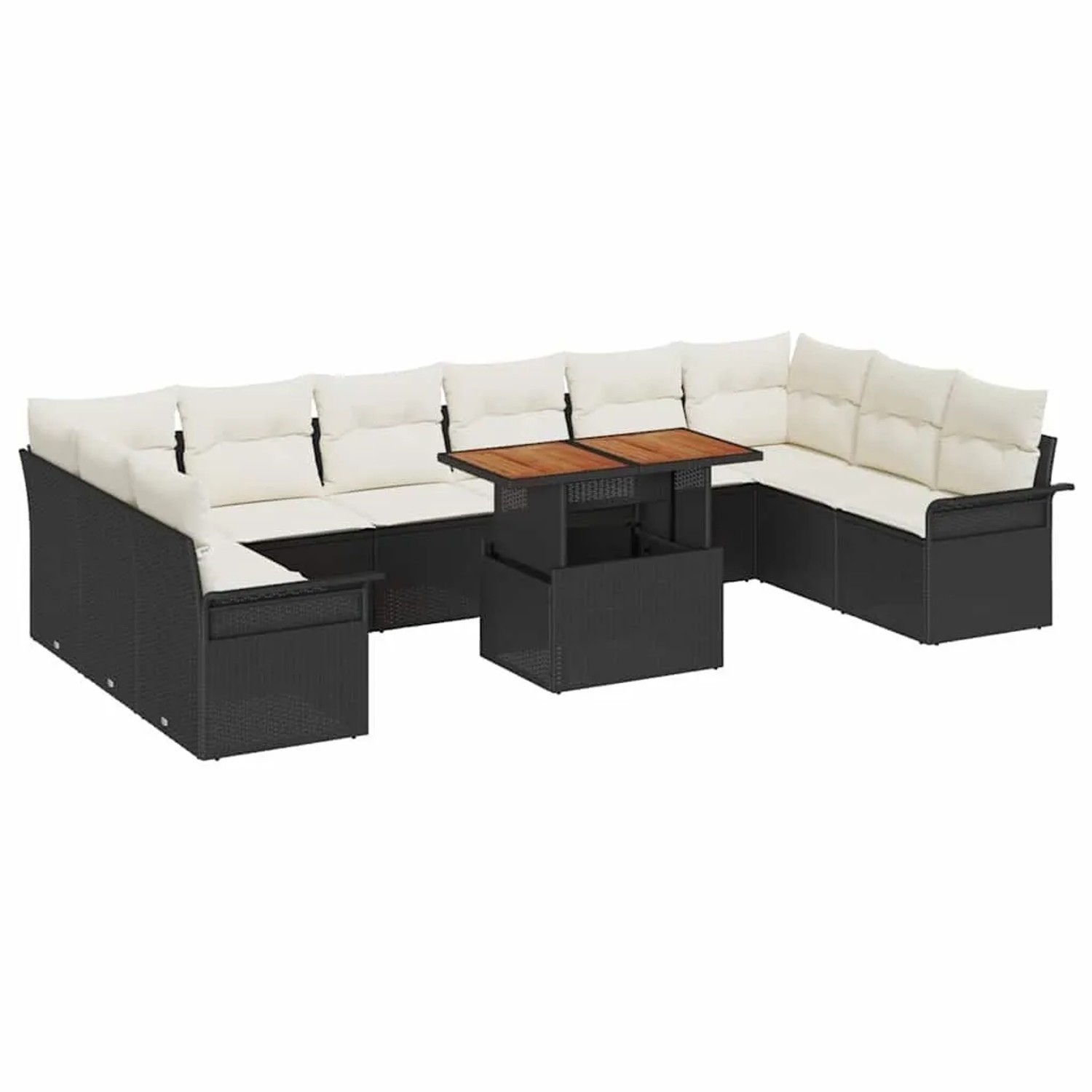 vidaXL Gartensofa-Set mit Kissen 11 Stk Schwarz und Creme Poly-Rattan 3349382
