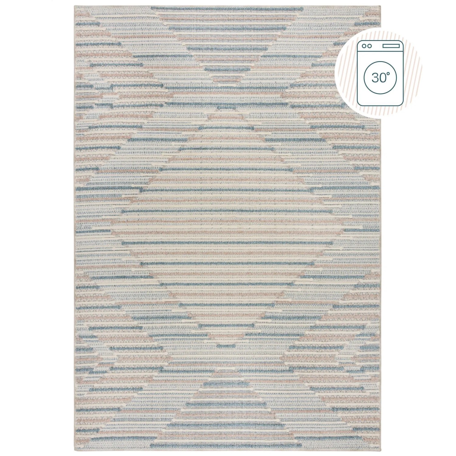Flair Rugs Kurzflorteppich Clementine Waschbar 194 cm x 230 cm Beige-Blau