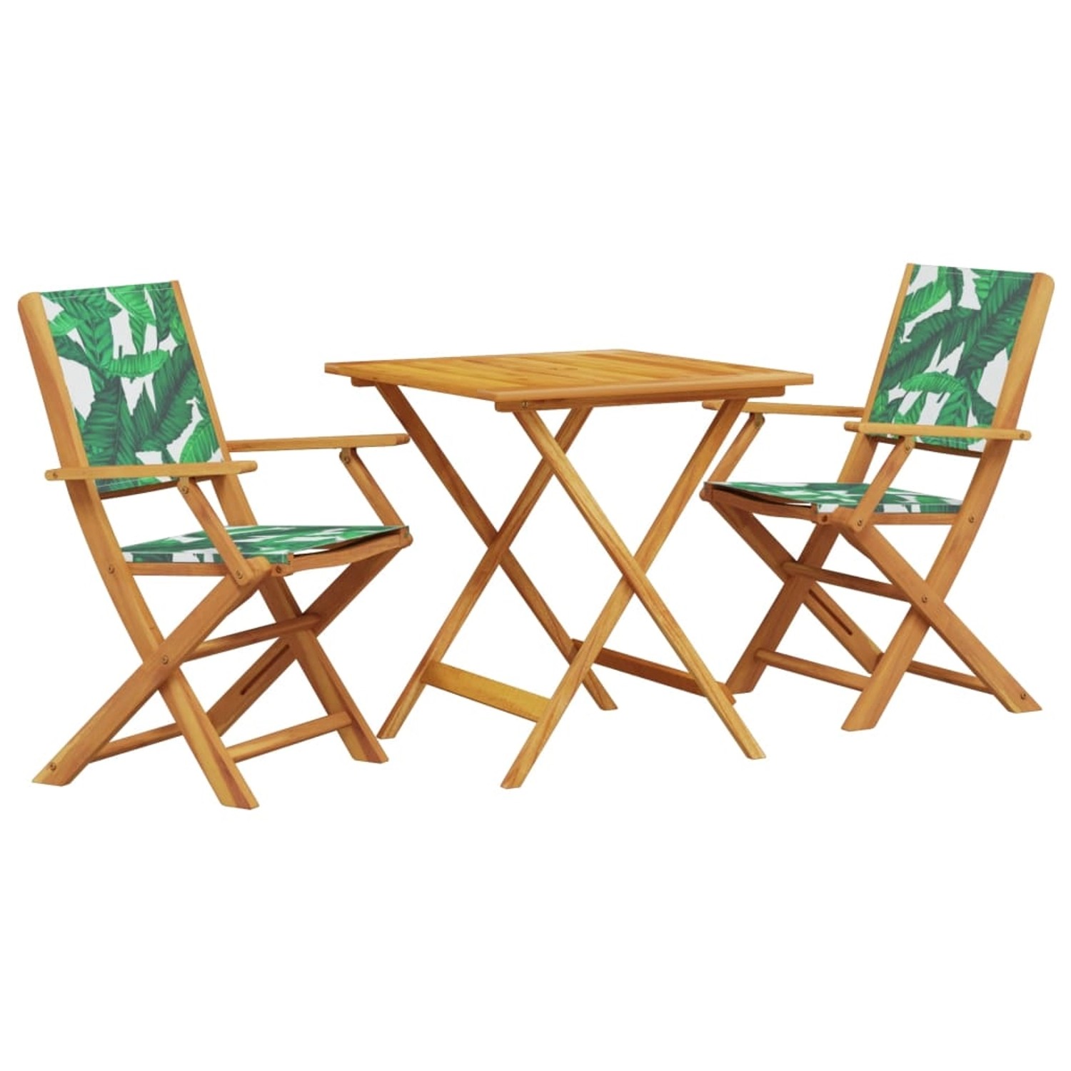 vidaXL 3-tlg Bistro-Set Blattmuster Stoff und Massivholz Modell 7