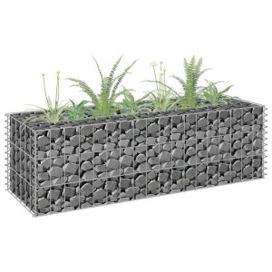 furnicato Gabionen-Hochbeet aus verzinktem Stahl, gefüllt mit Steinen, 90x30x30 cm.