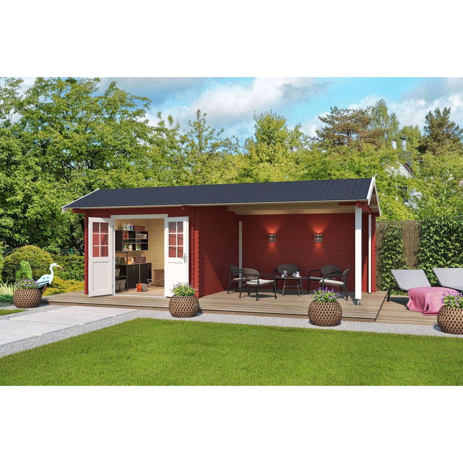 Lasita Gartenhaus New York 680 cm x 300 cm Schwedenrot