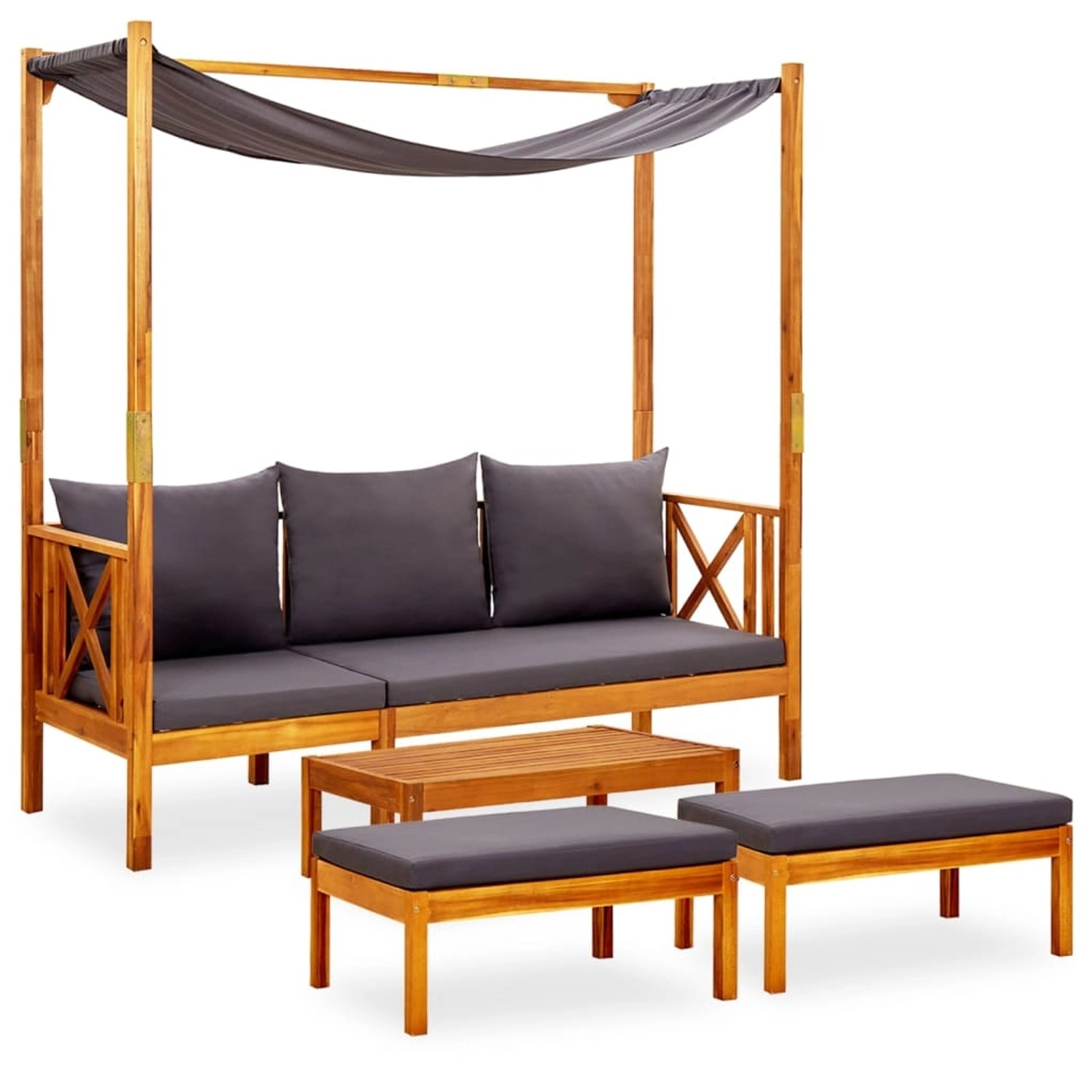 vidaXL Gartenbank mit Tisch & Fußhockern Massivholz Akazie 3058010