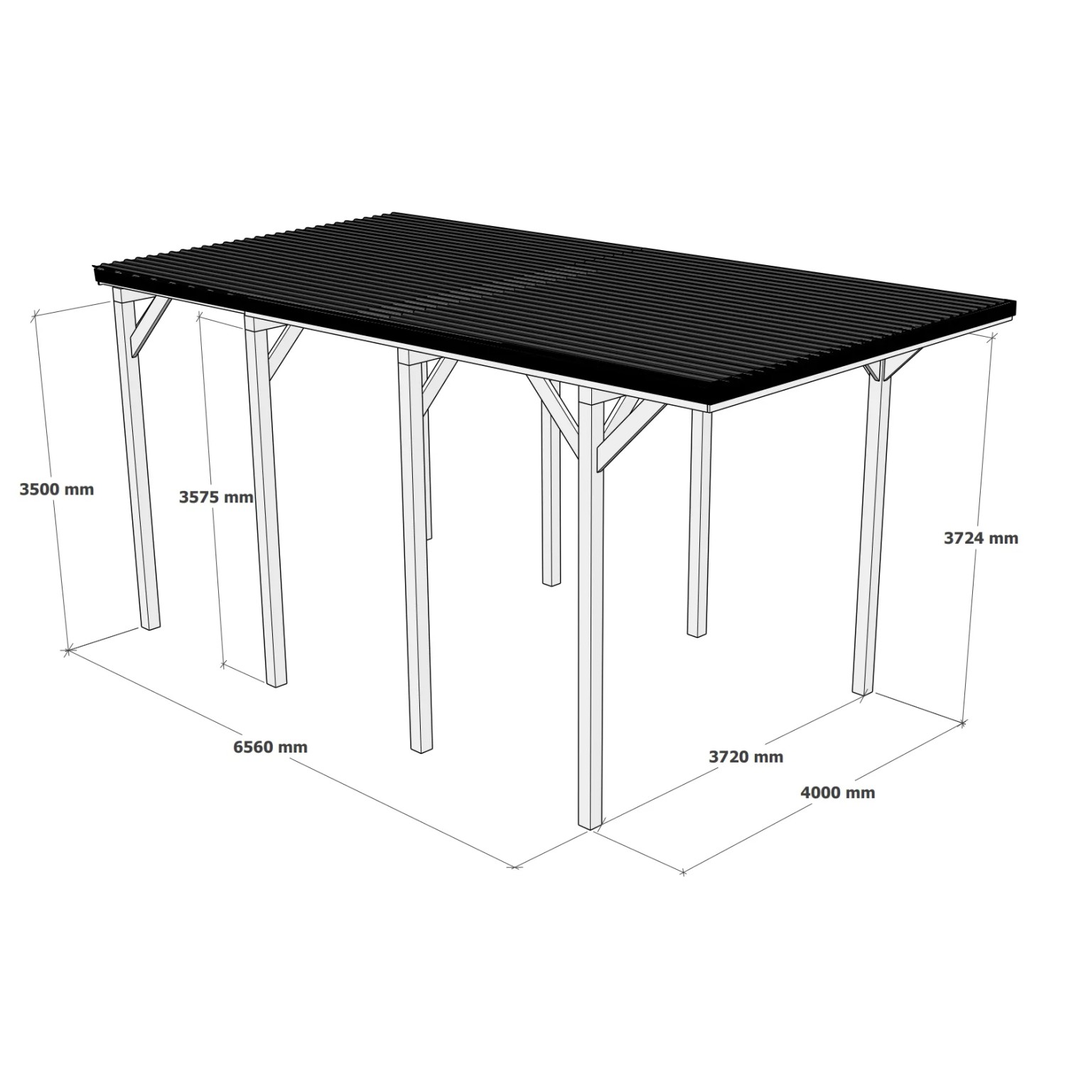 Holzbrüder Camping-Carport Ralf, anthrazitgrau, 400x800 cm, mit Blechdach. Technische Zeichnung mit Maßen.