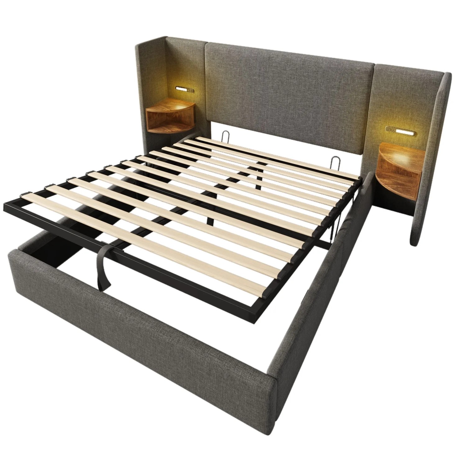 Merax Polsterbett 160x200cm Nachttisch USB-C Leselampe Grau