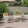 Braune 3-tlg. vidaXL Garten Essgruppe aus Akazienholz mit Tisch und Stühlen im Garten.