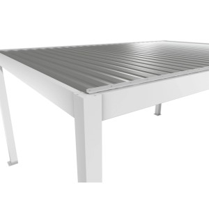 Biohort Pergola 5 x 3,5 m, weiß-silberne Terrassenüberdachung, Lamellendach Detailansicht.