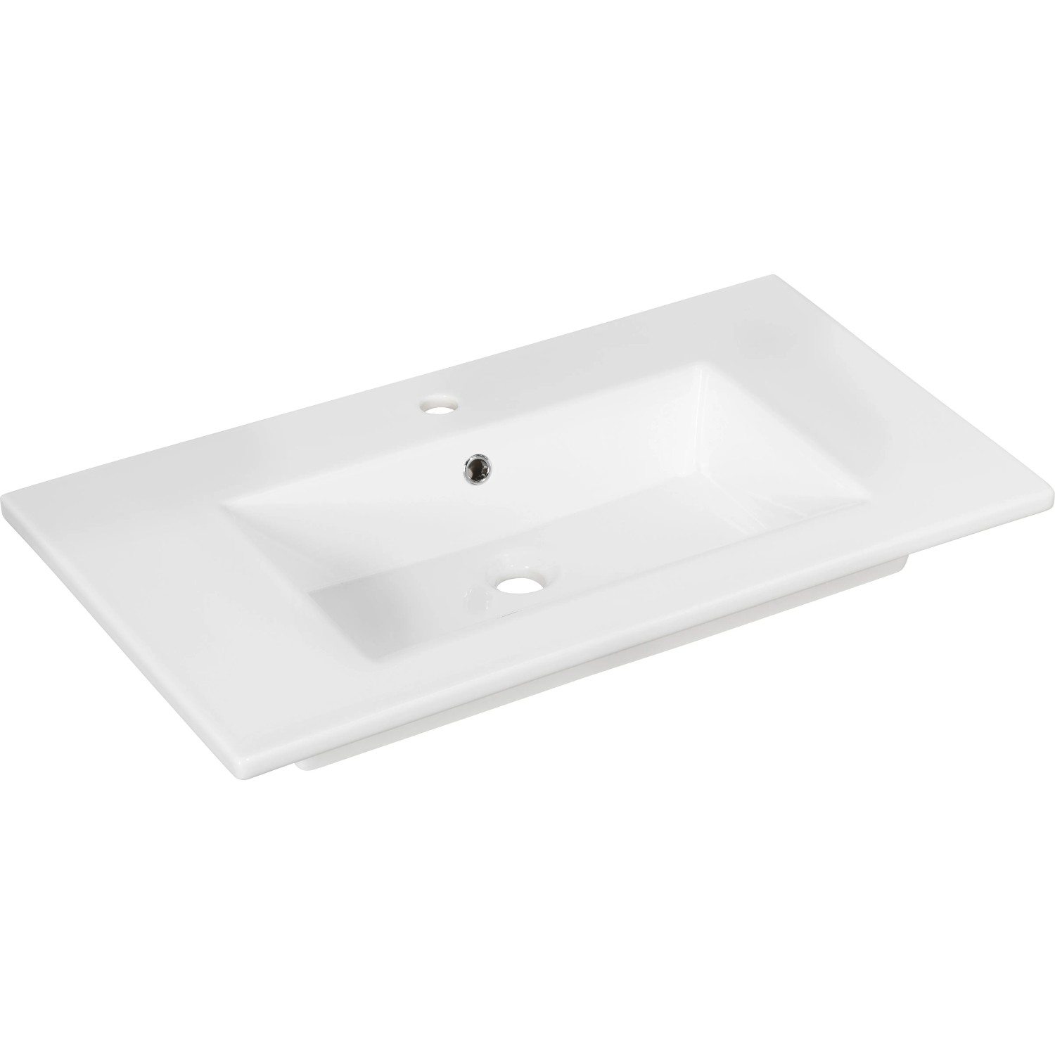 Fackelmann Waschbecken, 80 cm, aus Keramik, weiß, für Waschplatz B.perfekt Ast-Eiche.