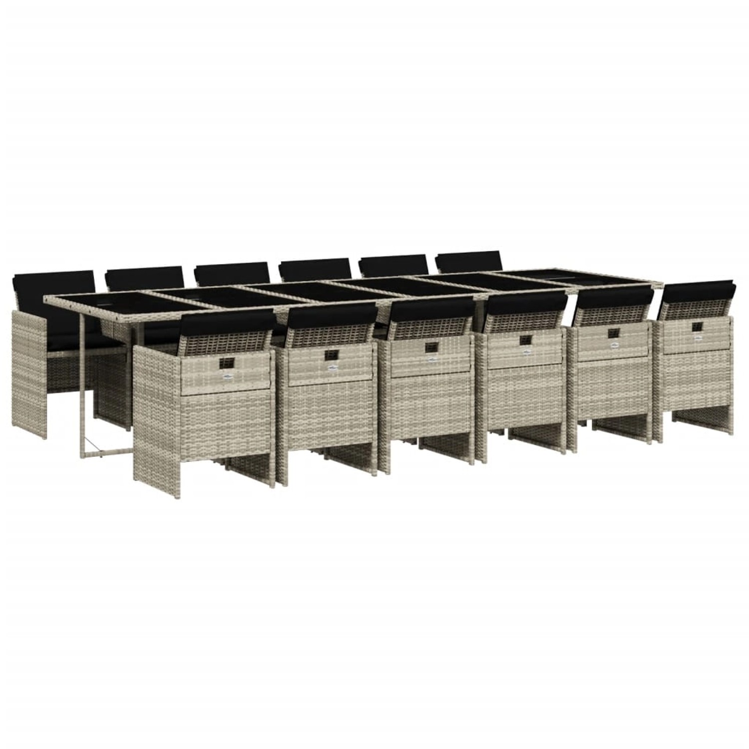 vidaXL 13-Tlg Garten-Essgruppe mit Kissen Hellgrau Poly Rattan 3210587