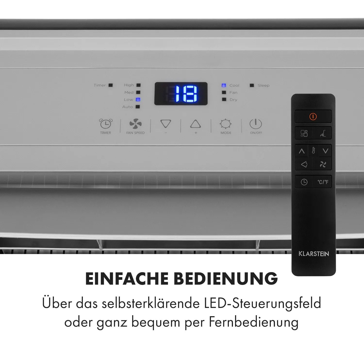 Klarstein Klimaanlage Grandbreeze Eco 12K mit LED-Display und Fernbedienung.