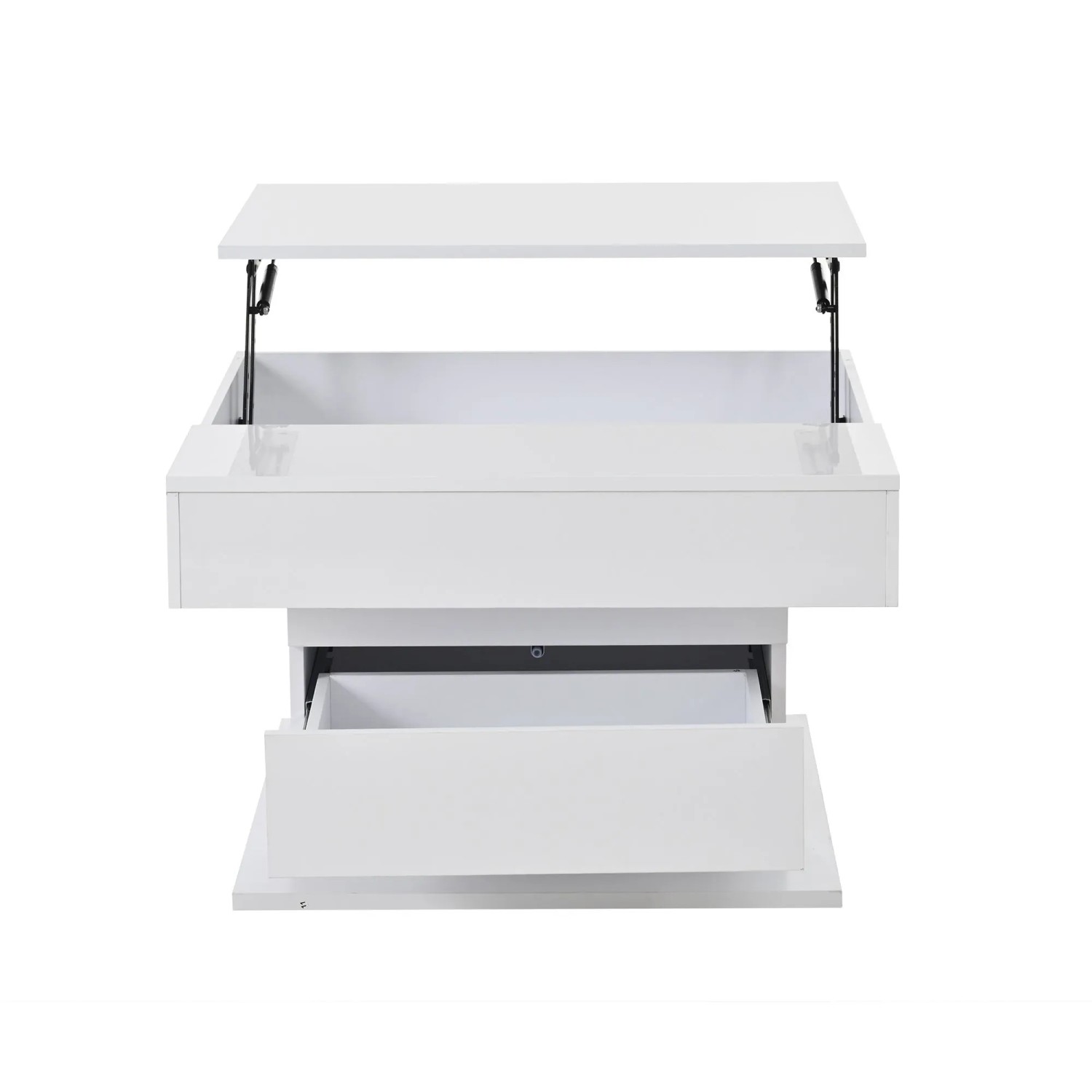 okwish Couchtisch mit Drehbar Tischplatte Schublade Stauraum 70x70x45cm Weiß