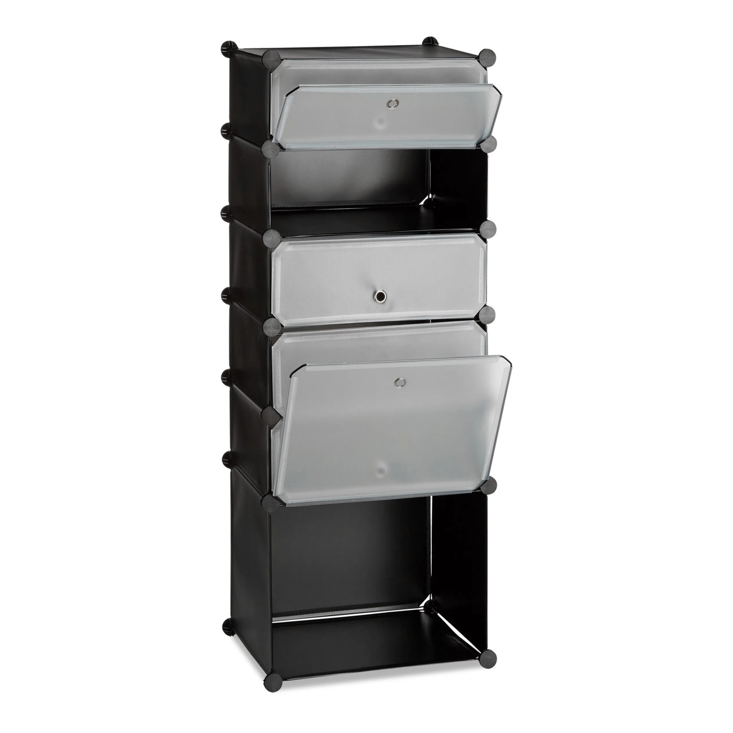 Relaxdays Schuhregal 6 Fächer Kunststoff Schwarz Stecksystem 126 cm x 49 cm x 36,5 cm 5 kg