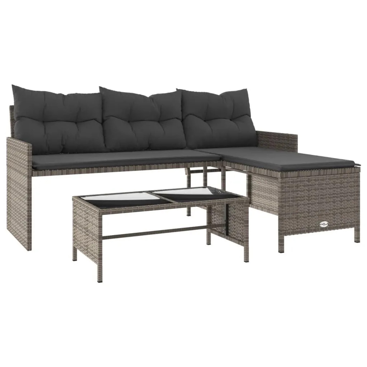 vidaXL Gartensofa in L-Form mit Tisch und Kissen Grau Poly Rattan 365574