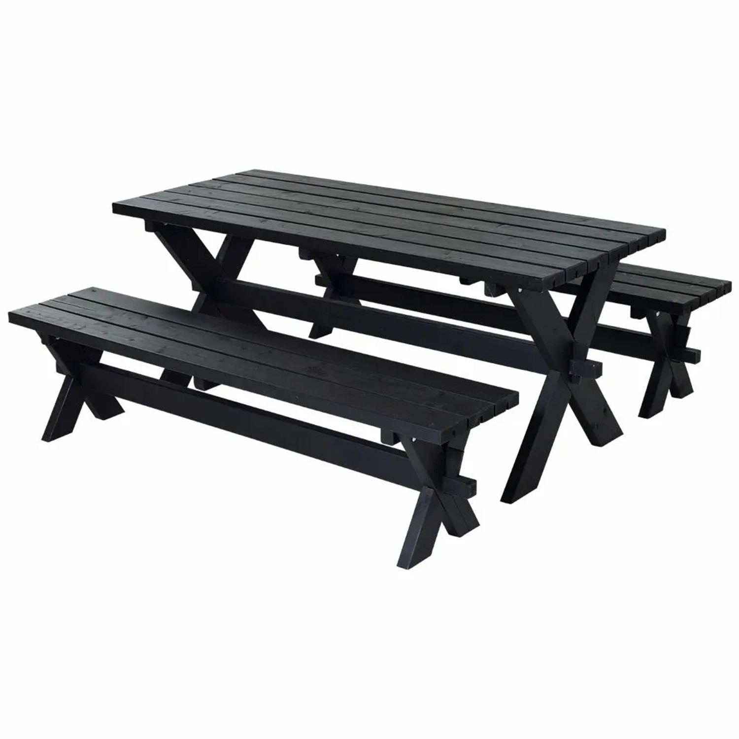 PLUS Nostalgi Gartensitzgruppe aus Holz 177 cm Druckimprägniert Schwarz Gartenmöbel Set