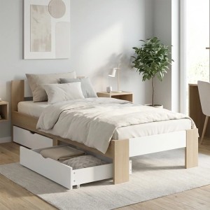 Homestyle4u Holzbett 90x200 cm mit Federkernmatratze und 2 Bettkästten Einzelbett 3355