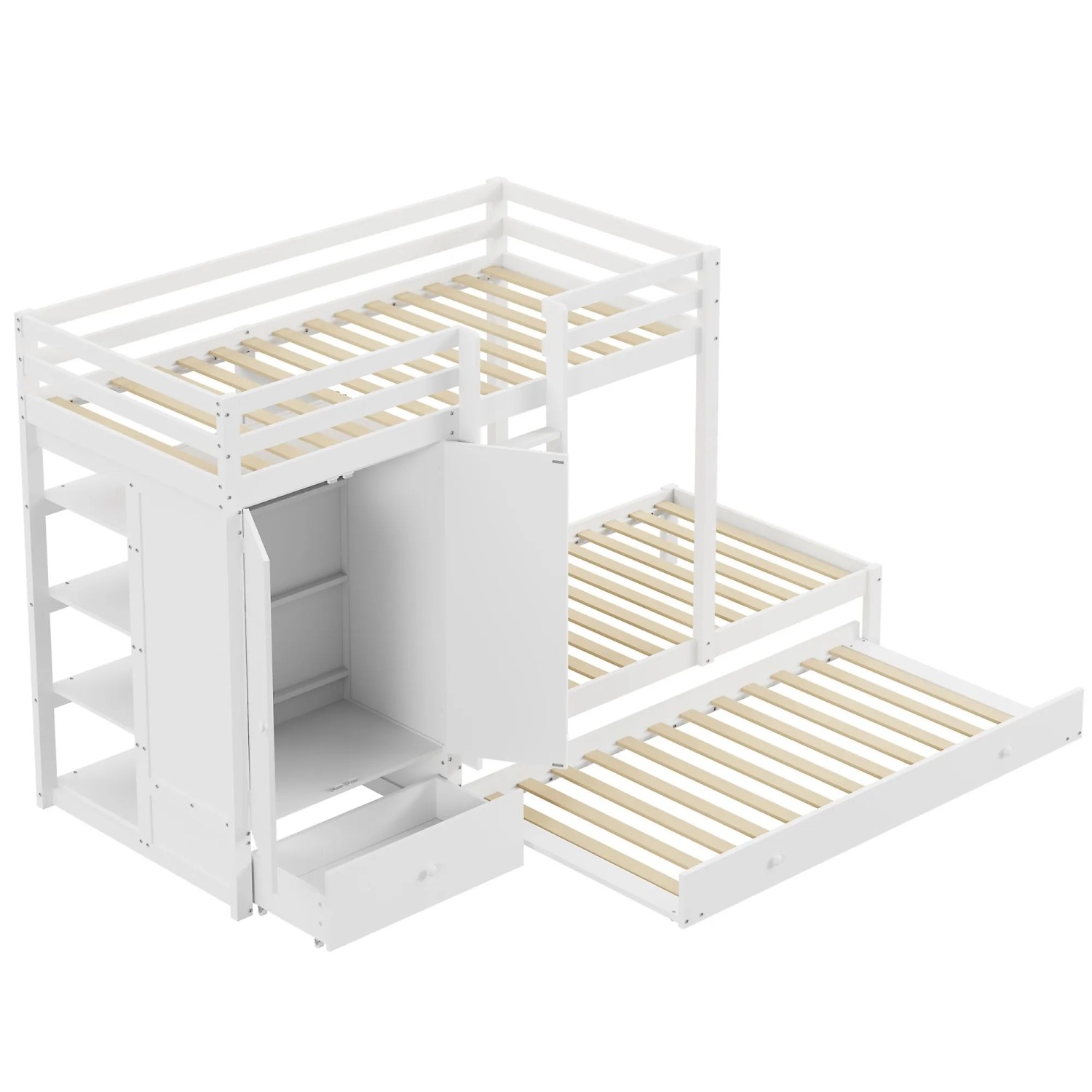okwish Etagenbett 90x200cm mit Ausziehbett Kinderzimmer Weiß ohne Matratze