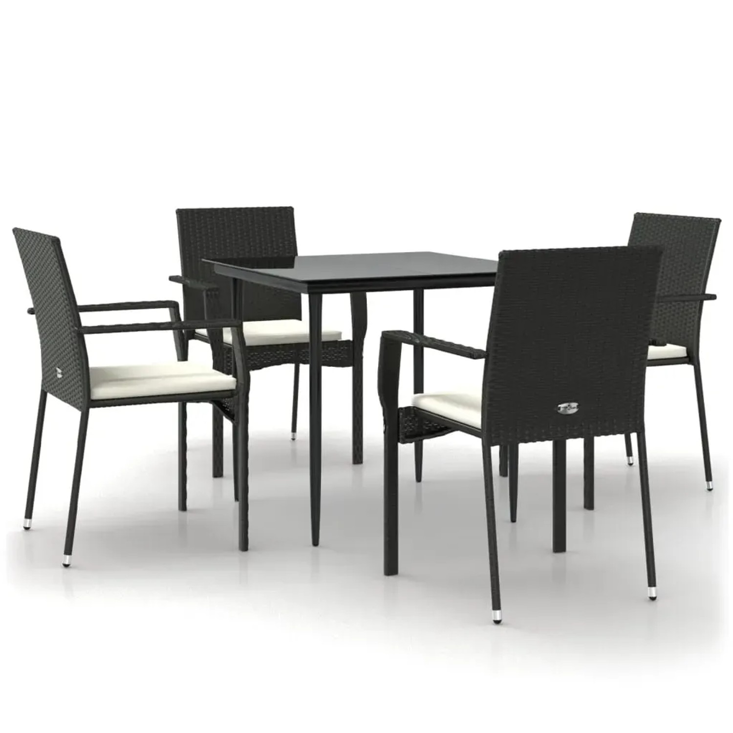 vidaXL 5-Tlg Garten-Essgruppe mit Kissen Schwarz Poly Rattan 3185120