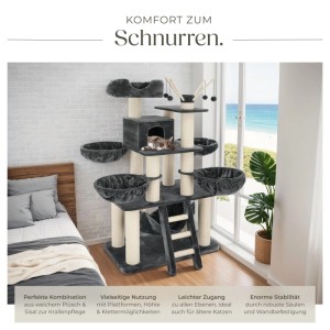 Grau-weißer Tectake Kratzbaum Gismo mit Liegemulden, Leiter und Sisal-Säulen.