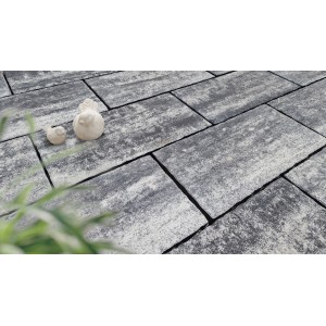 Diephaus Terrassenplatten Lynn, weiß-schwarz, 48x24 cm, mit gewellter Struktur. Gehwegplatten für Terrasse und Garten.