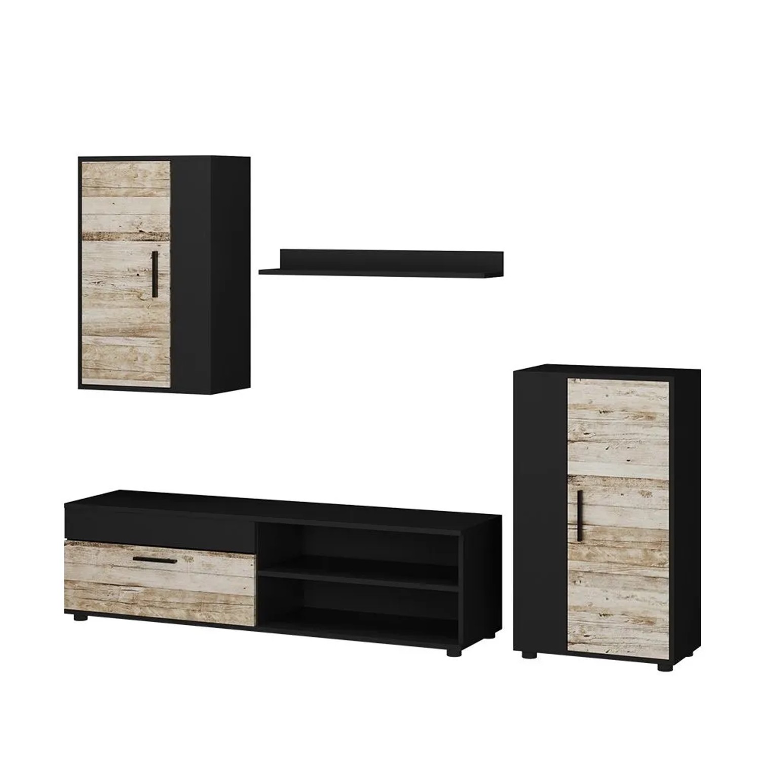 Vicco Wohnwand Berno Sandeiche/Schwarz 140 x 39 4-teiliges Set Art Nr 53280